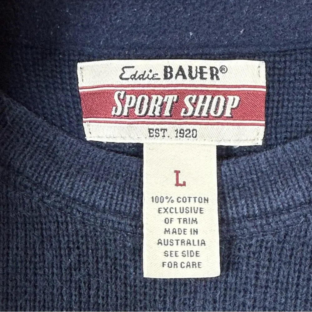 Eddie Bauer Men's Crewneck Sweater - Navy with Red and White Accents. Size Large - Picture 3 of 5